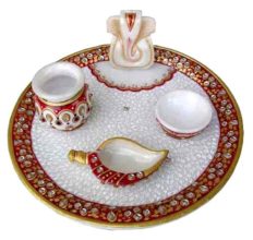 Marble Pooja Plate Ganesh Ji Diya Lotta Shank