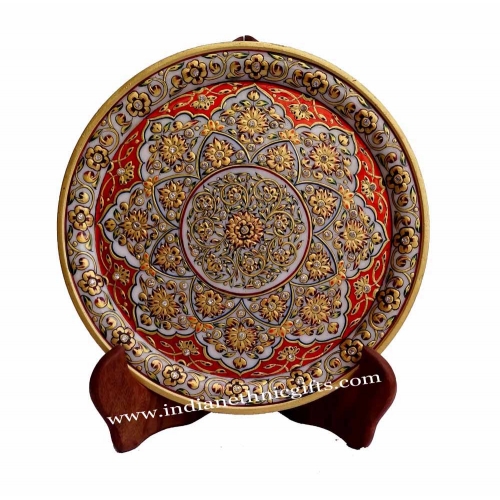 Marble Round Plate 9 Floral Design - Gangamani Fashions (Art & Crafts)