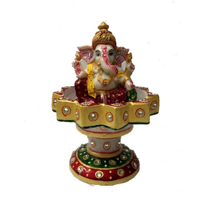 Marble Flower Shaped Stand Ganesh Ji