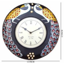Ethnic Clock Grey Peacock design Wall Hanging