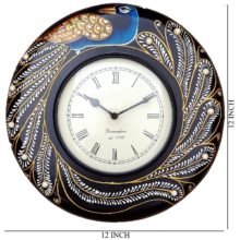 Ethnic Clock Black Peacock design Wall Hanging