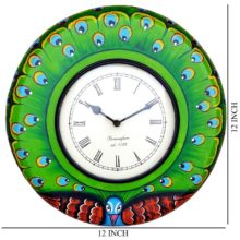 Ethnic Clock Green Peacock design Wall Hanging