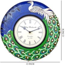 Ethnic Clock Green Blue Peacock design Wall Hanging