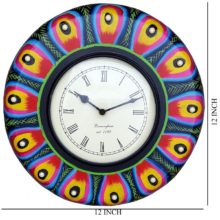 Ethnic Clock Black Peacock design Wall Hanging
