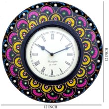 Ethnic Clock Multi Color Peacock design Wall Hanging