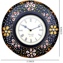 Ethnic Clock Black Floral Design Wall Hanging