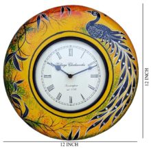 Ethnic Clock Yellow Peacock design Wall Hanging
