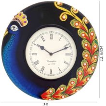 Ethnic Clock Black Peacock design Wall Hanging