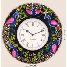 Ethnic Clock Black Peacock Design Wall Hanging