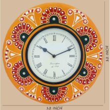 Ethnic Clock Orange Designer Wall Hanging Clock