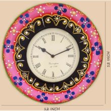 Ethnic Clock Pink Floral Design Wall Hanging Clock